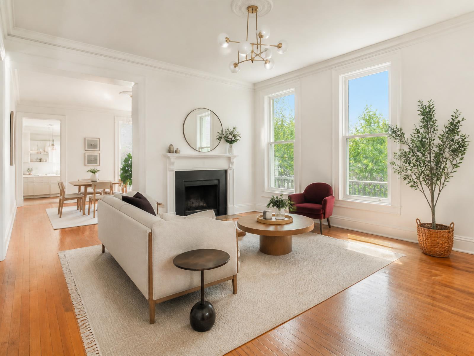 Bright renovated rental living room